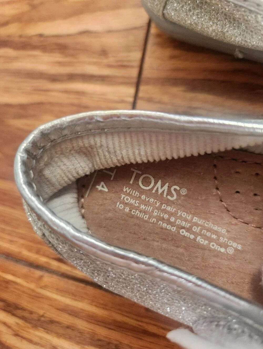 TOMS Tiny Alpargata Silver Glitter Slip On Shoes Toddler Size T4